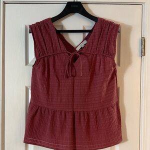 LOFT Textured Sleeveless Blouse in Deep Red